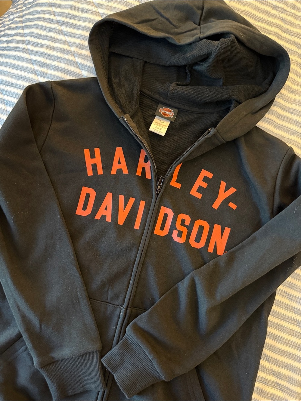 Harley-Davidson Black Zip Hoodie with Orange Chest Lettering